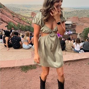 Satin Puff Sleeve Mini Dress